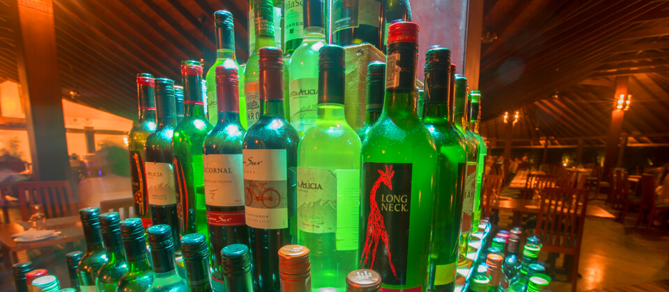 A collection of fine liquor and alcohol at The Golden Palms Restaurant, Beruwala