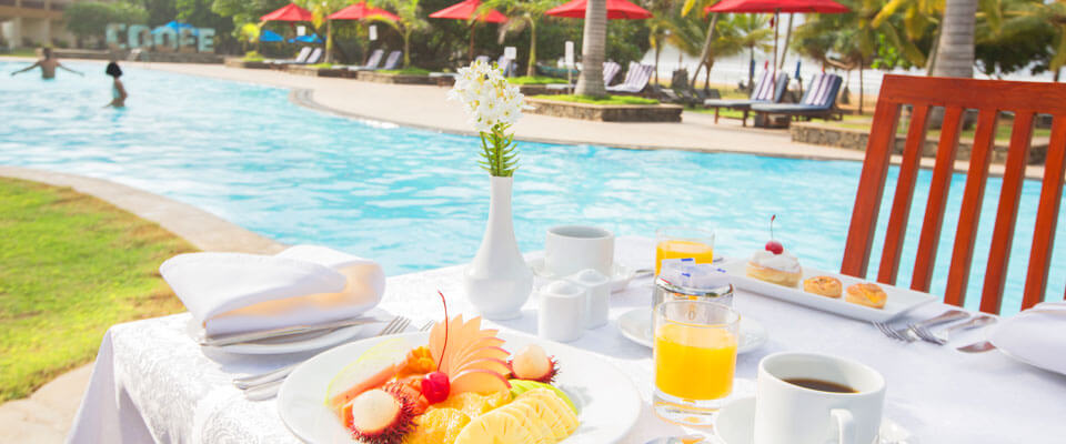 Breakfast by the pool at The Palms Hotel, Beruwala