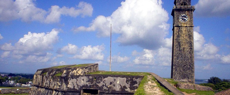 The Galle Fort lighthouse rising above the landscape